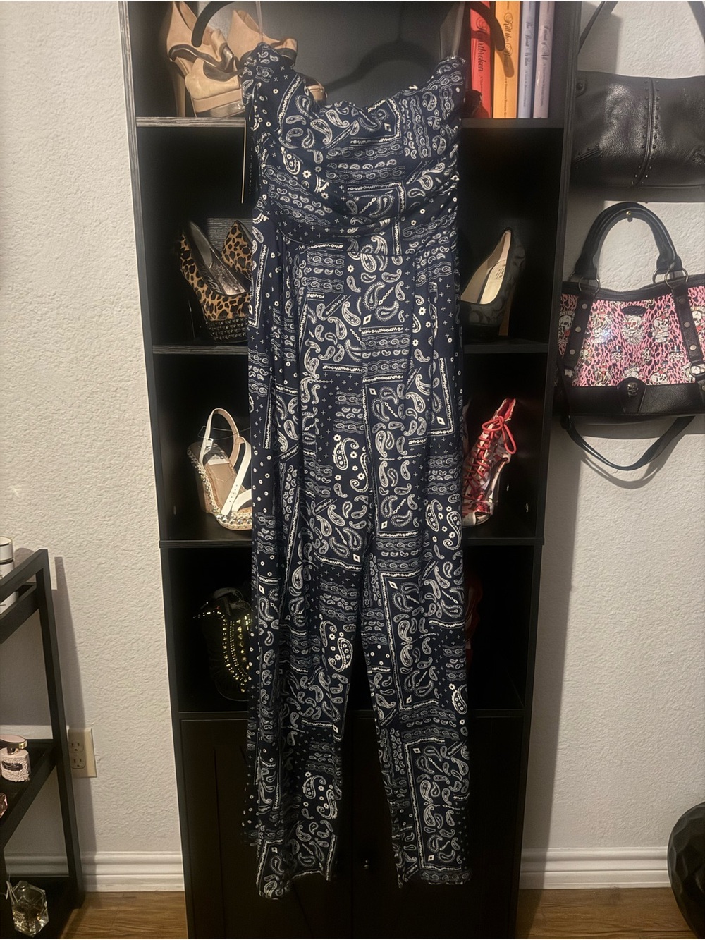 Heart Hips Navy Paisley Print Strapless Jumpsuit